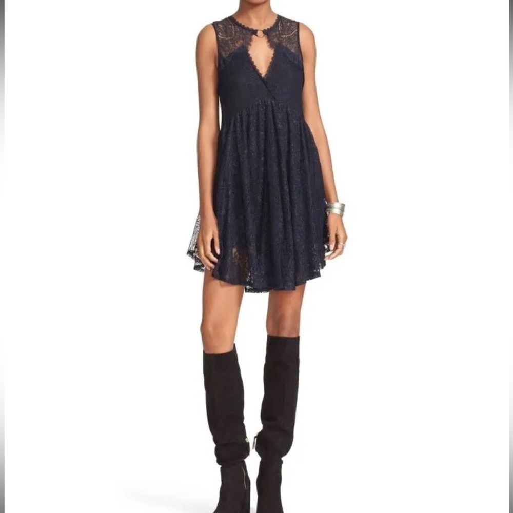Free People Lace Mini Dress with Keyhole